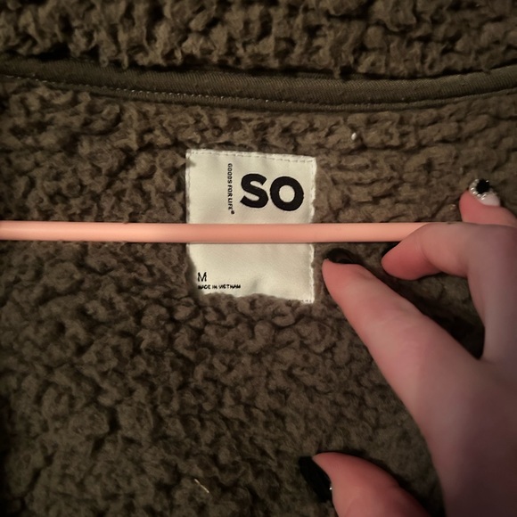 SO Women's Army Green Sherpa Jacket - Picture 3 of 4